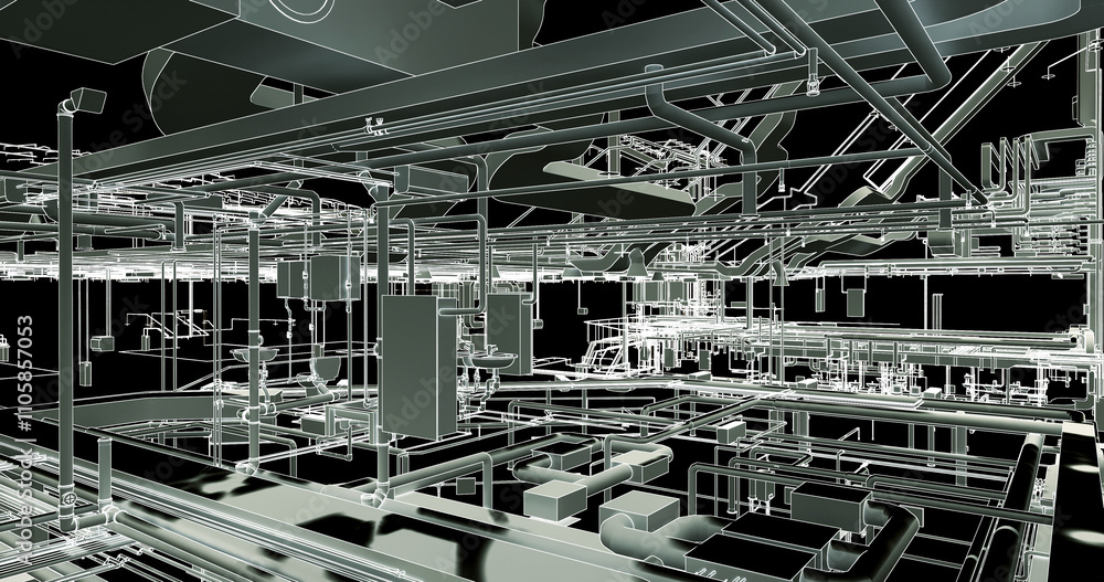 Poster conceptual visualization of drawing style of utilities at bim technology
