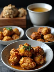 Crispy chicken with salted egg yolk sauce and spices.