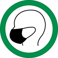 Green Sign Use Mask. Vector Icon. Safety Measures, Infectious Disease Prevention. Coronavirus Protection. Warning Sign About Mandatory Wearing of Mask. Medical Concept