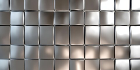 Fototapeta premium A contemporary wall showcases a textured design made from interwoven metallic panels. The shiny surface reflects light, adding a modern touch to the space.