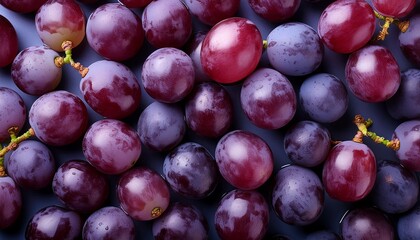 Flat Lay Top View of Bright Ripe Fragrant Purple Grape Fruit as Background