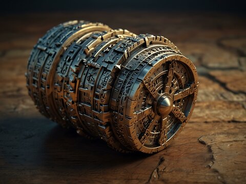Cryptex in 3D, intricate design for games and puzzles.