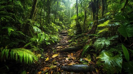 Lush Rainforest Trail Path Through Verdant Canopy