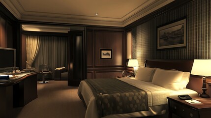 Luxurious Hotel Room Interior Design Featuring A Comfortable Bed