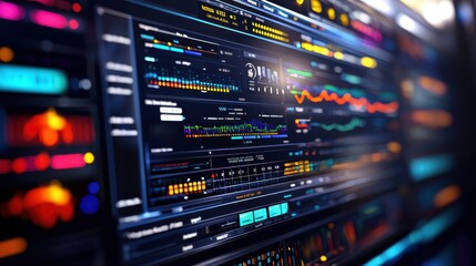 Fototapeta premium Futuristic Data Visualization Interface with Charts and Graphs Display