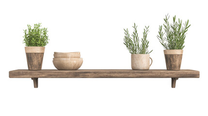 Fototapeta premium Stylish kitchen shelf with transparent background and fresh greenery near sink