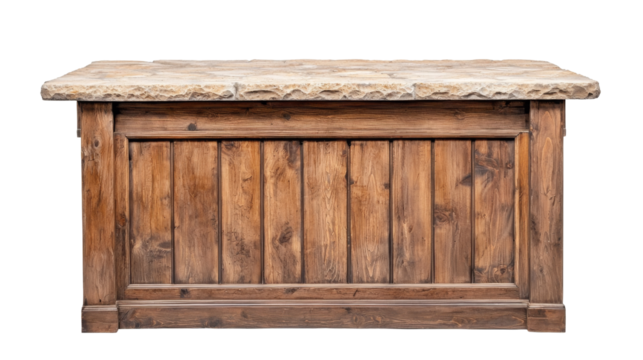 Rustic wooden kitchen shelf with transparent background above sink area