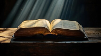 A Majestic Open Bible Bathed in Soft Light Creating an Aura of Serenity and Reflection