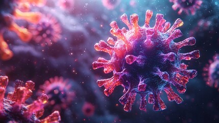 Fototapeta premium Vibrant Molecular Structure of a Virus Particle Against a Dark Background