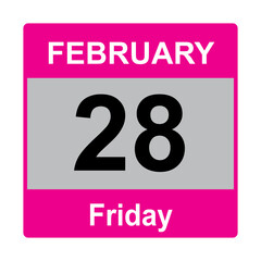28 February ,Friday  Date template , Useful design for calendar or event promotion. Vector illustration EPS 10 file