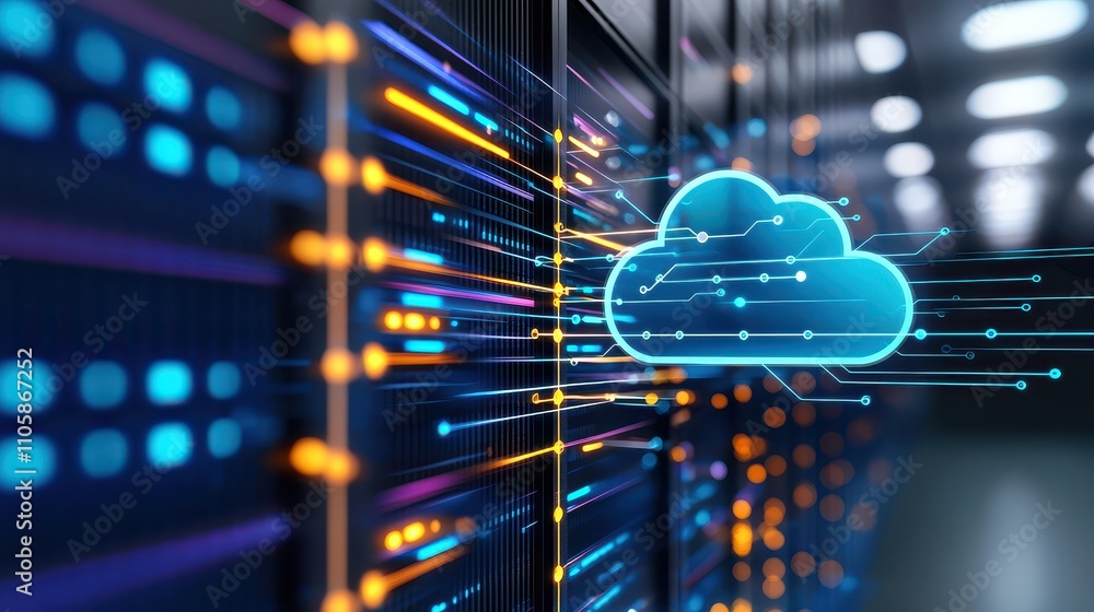 Aufkleber digital cloud technology and data flow in modern server room