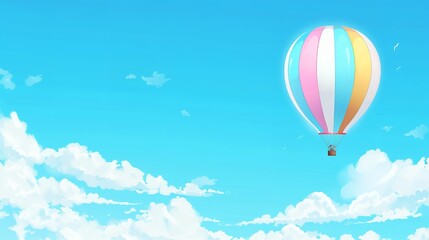 Fototapeta premium An image of a hot air balloon in a blue sky with a colorful stripe, Generative AI.