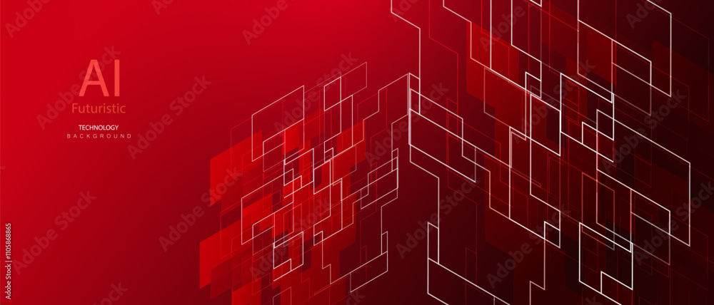 Poster architecture ai red web banner. innovation geometric city technology background. future urban archit