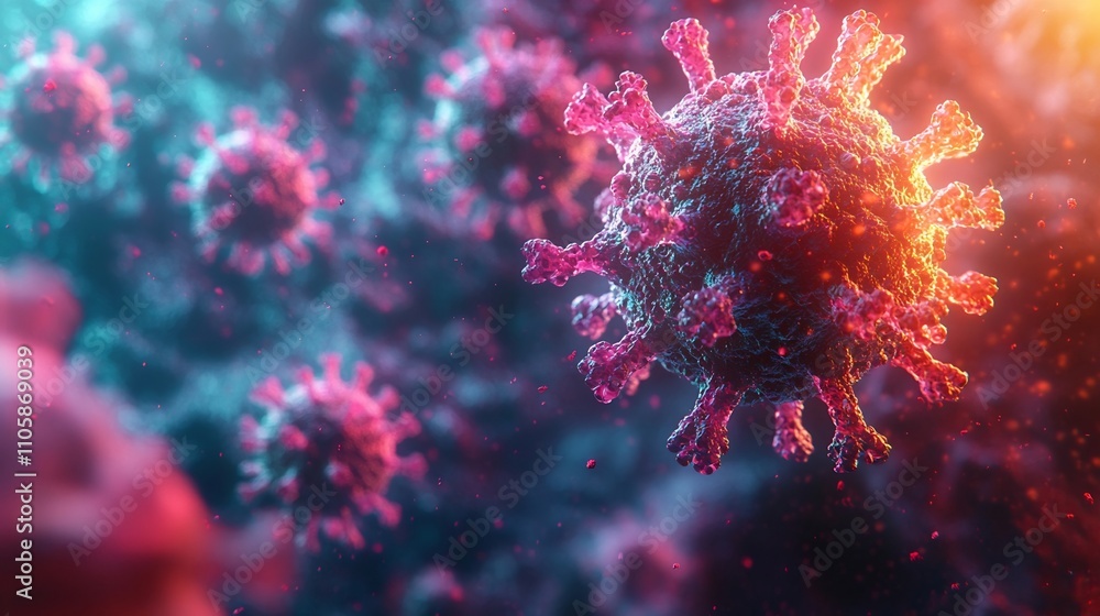 Poster vibrant abstract representation of virus mutations and transformations