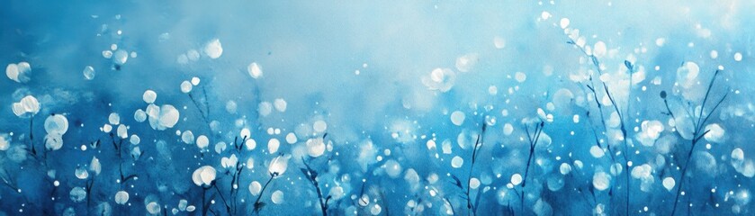 A serene blue background filled with delicate white flowers, creating a calming and tranquil atmosphere.