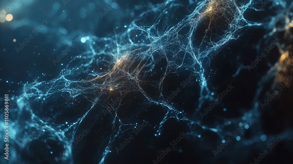 Poster abstract blue and gold network plexus.
