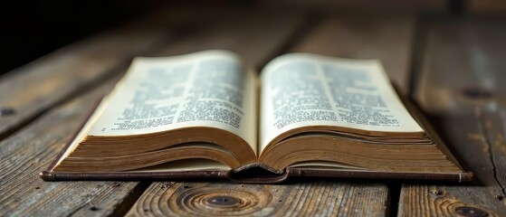 Obraz premium Aged Wooden Table, Open Book, Vintage, Knowledge, Learning, History, Antique, Education, Wisdom, Study, Reading, Literature, Bookshelf, Classic, Literature, Pages, Open, Book, Reading, Knowledge