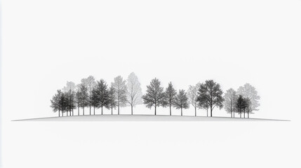 Vector illustration of architectural drawings featuring a minimalistic CAD-style tree line