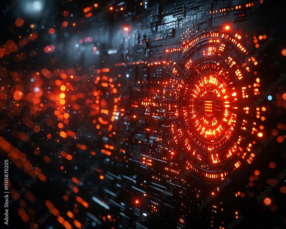 Poster conceptual of virus infiltrating digital system with corrupted binary codes