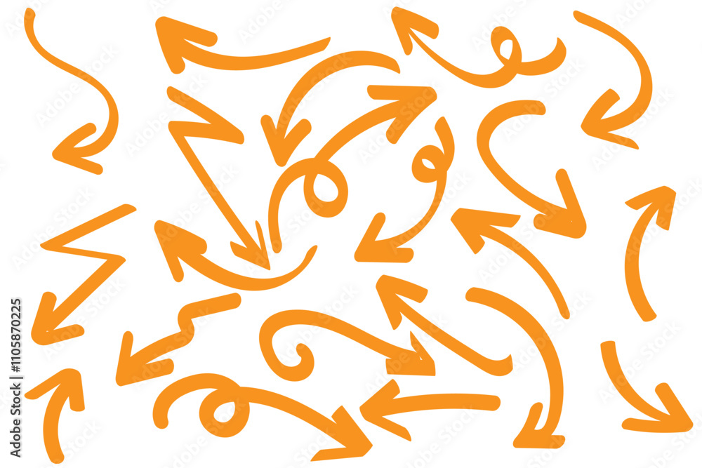Poster set of hand drawn vector arrows doodle on white background. design element vector illustration.
