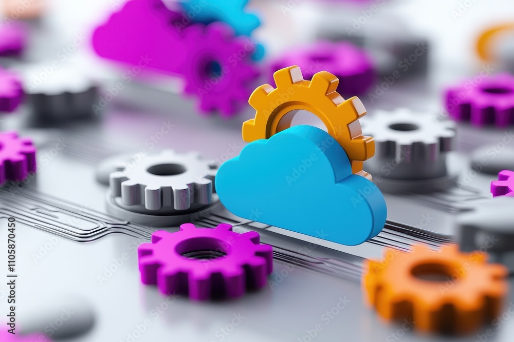 Aufkleber colorful cloud computing concept with gears and circuit board background