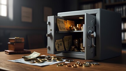 Tax Day concept, safe with money.