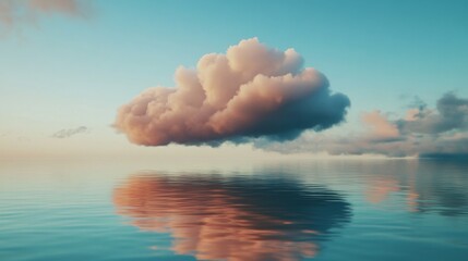 Serene Sunrise Reflection: A Majestic Cloud Over Calm Water