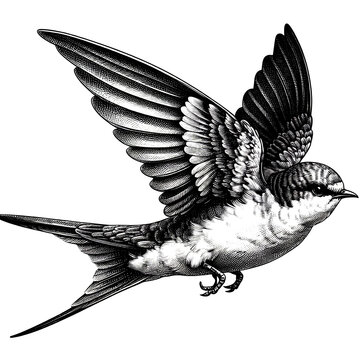 a swiftlet sketch engraving. White background.