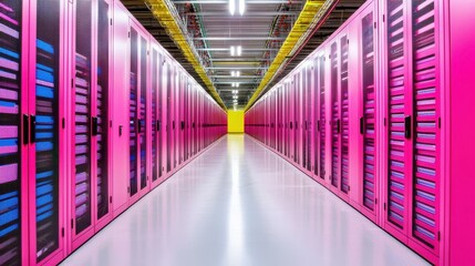 Fototapeta premium Modern Data Center with Colorful Server Racks and Bright Lighting