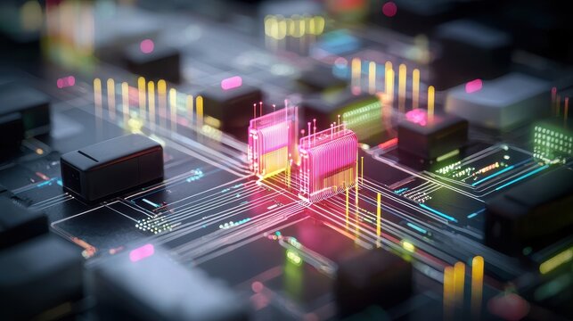 Abstract Technology Background with Colorful Circuit Patterns