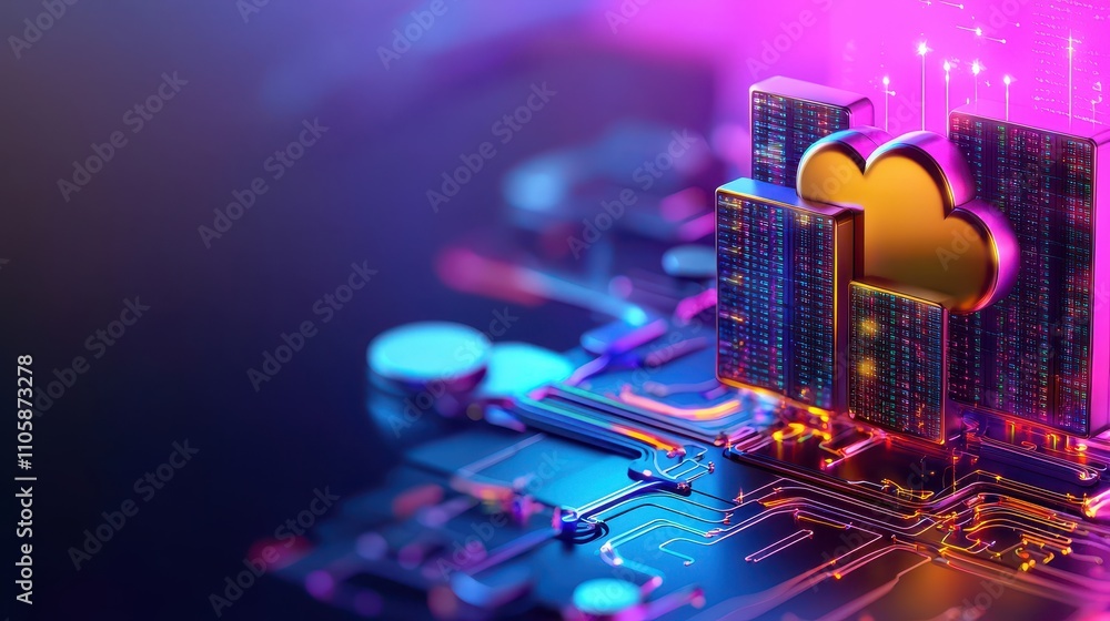 Poster Futuristic Cloud Computing Concept with Digital Circuit Background