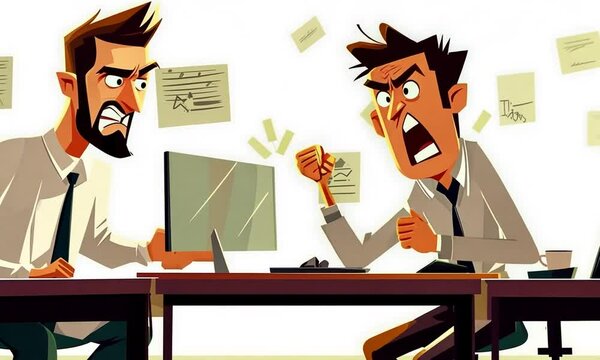 Angry Businessmen Fighting Over a Computer