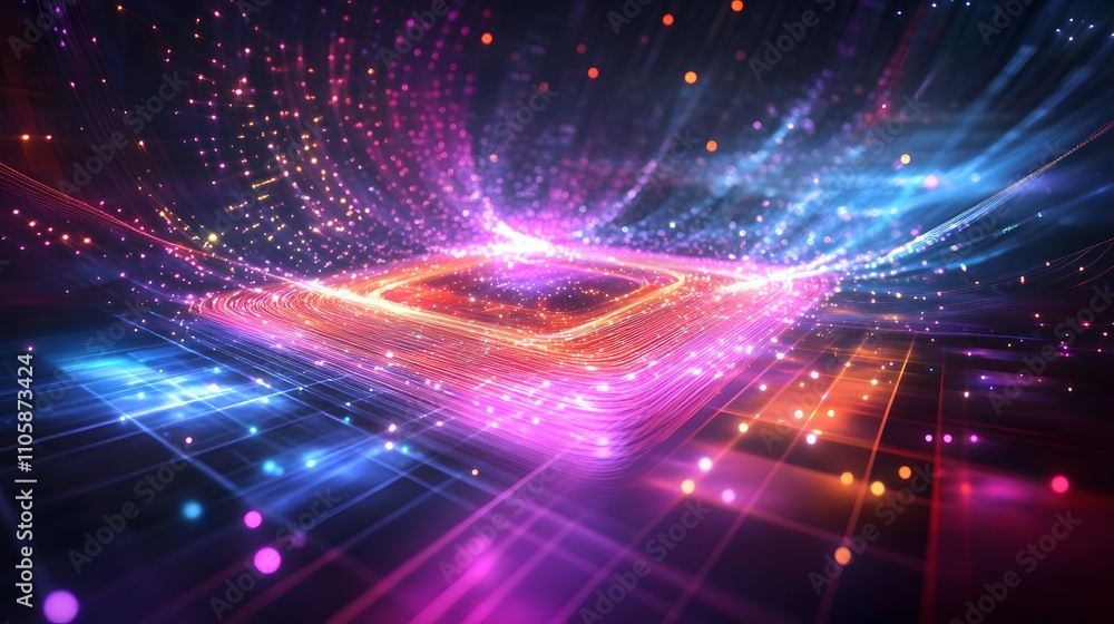 Poster abstract digital data flowing over circuit board