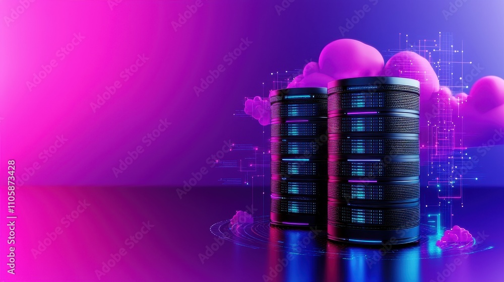 Poster Abstract Data Center Illustration with Digital Cloud Computing Elements
