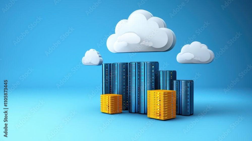 Poster Data Storage Concept with Cloud Technology and Server Visualization