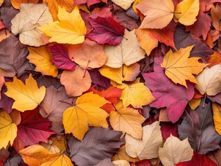Fototapeta premium Colorful Autumn Leaves Covering the Ground in a Beautiful Display of Red, Orange, Yellow, and Brown Hues, Perfect for Nature Photography and Seasonal Projects