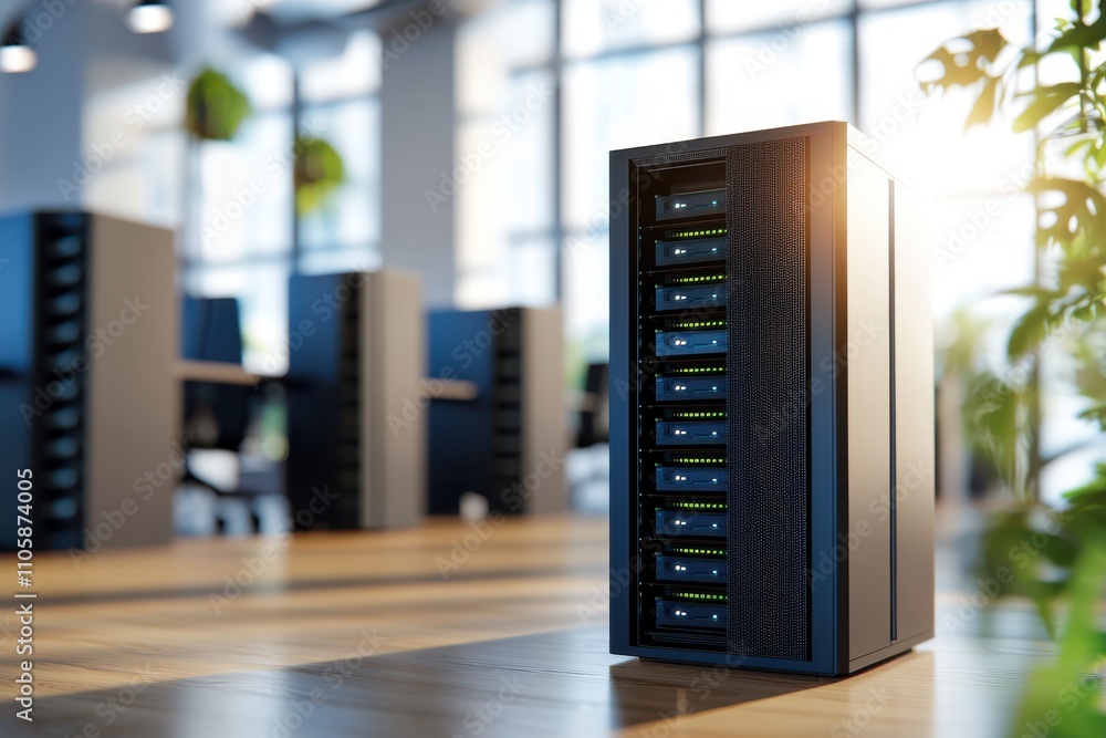 Poster modern data server in bright office environment with natural light