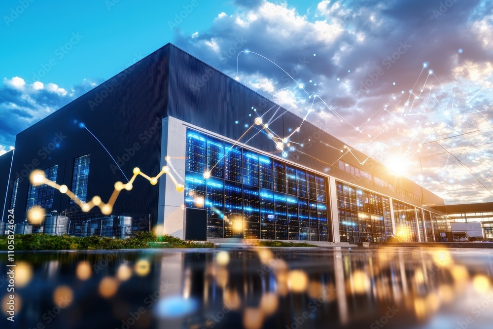 Aufkleber Modern Data Center with Cloud Technology and Analytics Visualization