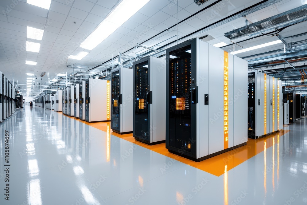 Aufkleber modern data center with high-tech servers and clean aisles
