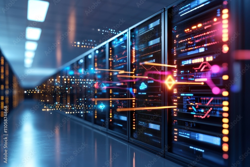 Aufkleber futuristic data center with bright digital network connections