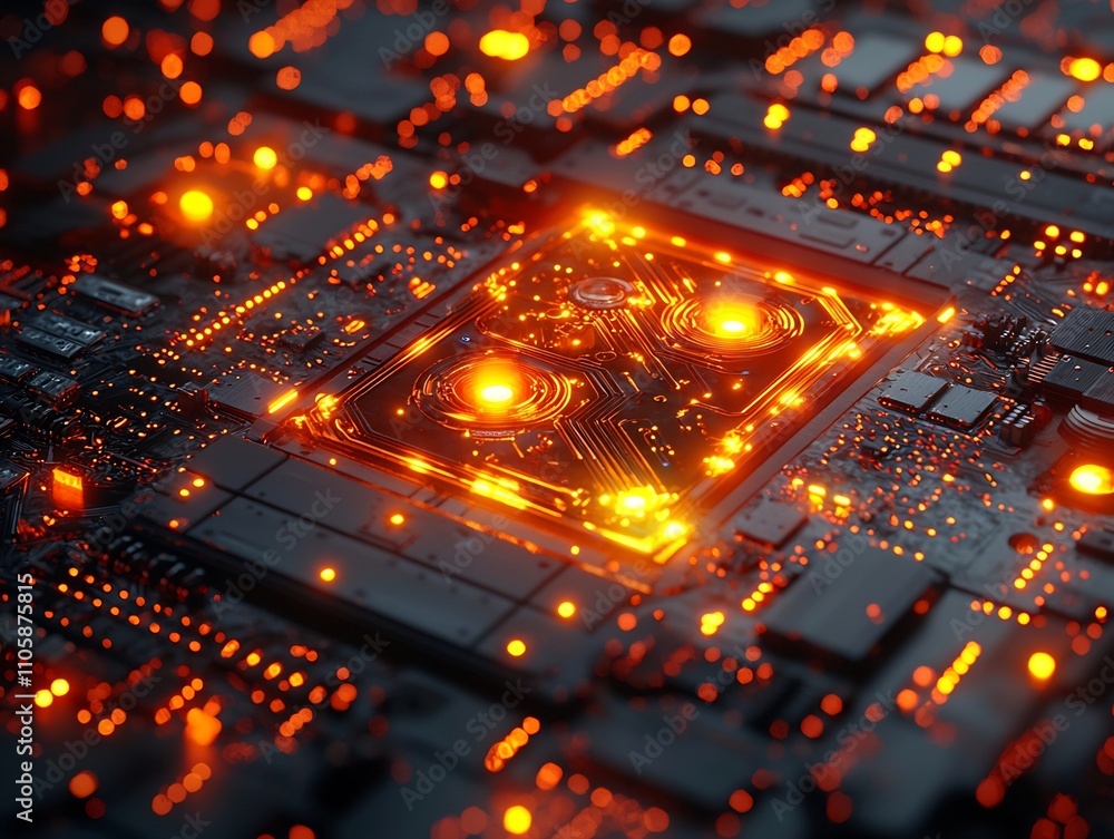 Poster illuminated quantum computers with glowing quantum bits showcasing next gen computing power