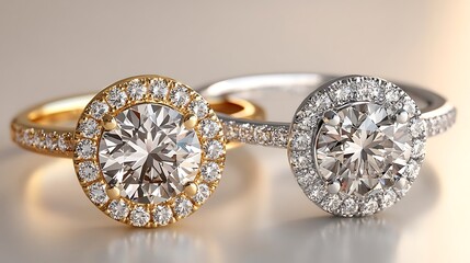 Fototapeta premium Exquisite Diamond and Gold Engagement Rings Showcasing Elegance and Craftsmanship