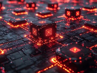 Conceptual Blockchain Network with Glowing Data Blocks Representing Secure Decentralized Transactions