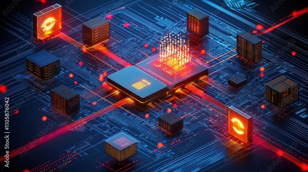 Aufkleber Digital Circuit Board with Abstract Data Flow and Technology Elements