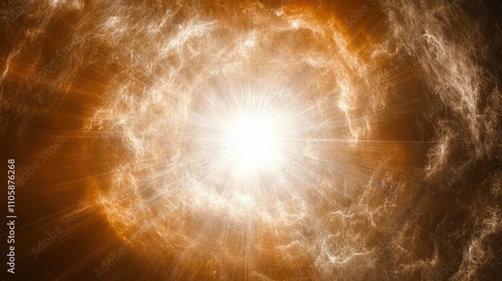 Poster vibrant cosmic explosion in deep space displaying fiery colors and radiant light rays amidst interst
