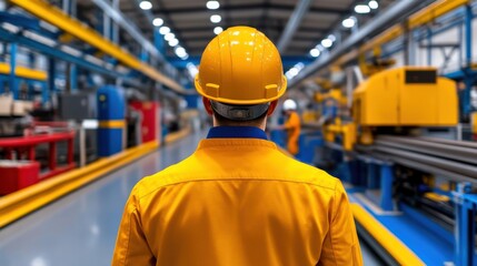 [Manufacturing Supply Fabrication Lean] Industrial Factory Floor View with Worker amidst Machinery and Equipment