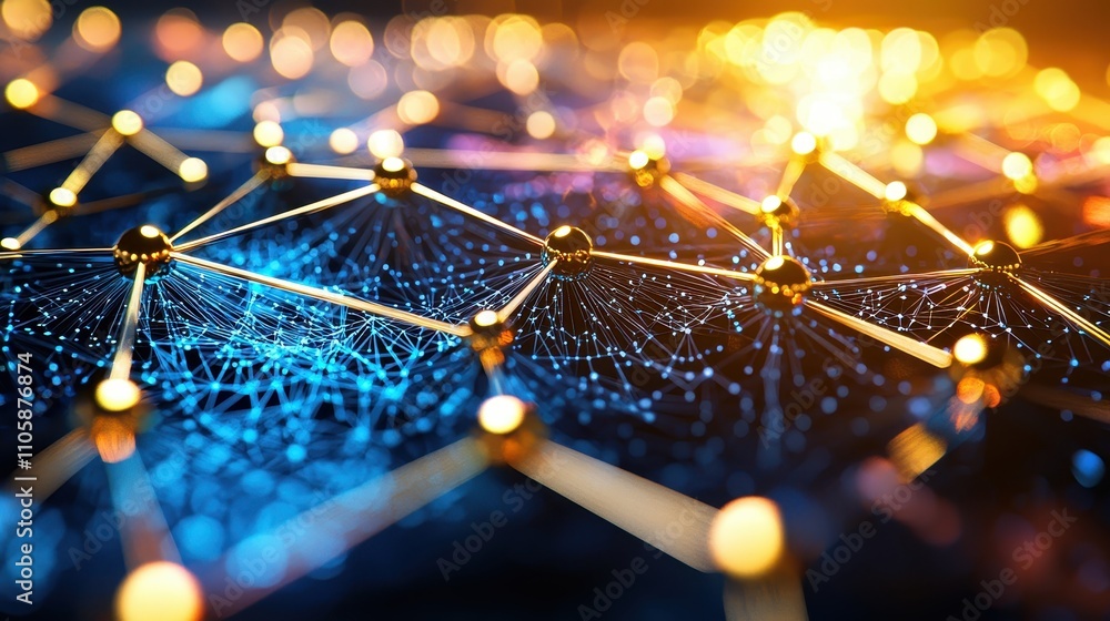 Poster Abstract Network Connection with Dots and Lines in Bright Colors