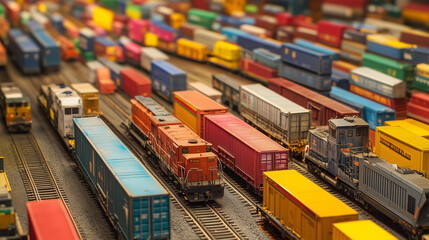 Fototapeta premium Colorful shipping containers symbolizing global trade war and economic conflict