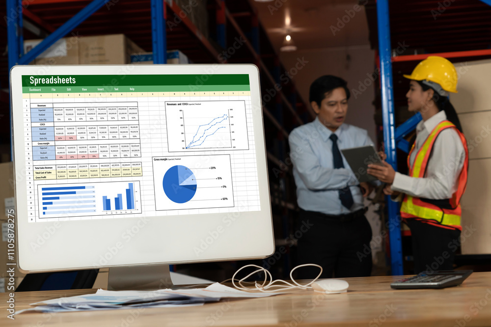 Poster spreadsheet document information financial startup concept. data and graphs in spreadsheet documents