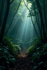 Obraz premium Dense tropical jungle in the dark